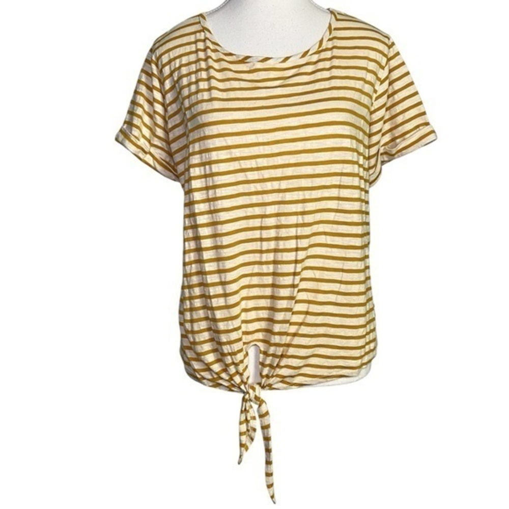 Kim & Cami Yellow & White Striped Tie-Front Short Sleeve Tee